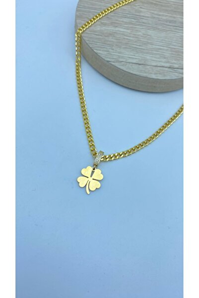 Lion Accessory قلادة سلسلة نموذج البرسيم الذهبية