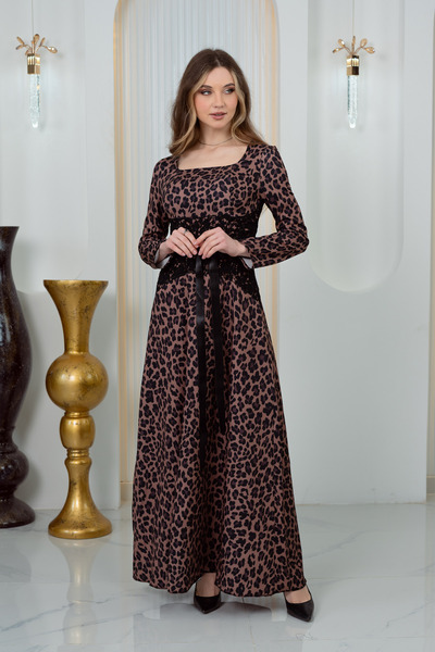 Helen Fashion DABIL LEOPAR TASARIM DANTELLİ ABİYE ELBİSE