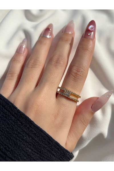 Eylülün Takısı Women's Gold Color Double Stone Ring