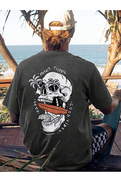 cc collection Tricou supradimensionat pentru bărbați cu imprimeu Tropical Skull