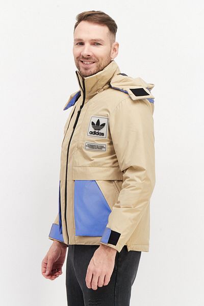 adidas Men Sportswear Fit Brand Logo Hooded Jacket Beige