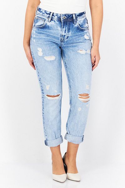 Pepe Jeans Women Mom Fit Washed Non-stretchable Regular Denim Jeans, Blue