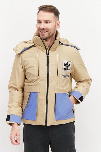 adidas Men Sportswear Fit Brand Logo Hooded Jacket Beige