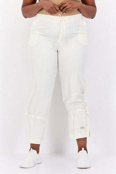 The Giving Movement Women Regular Fit Solid Tie Hem Jogger Pants, White