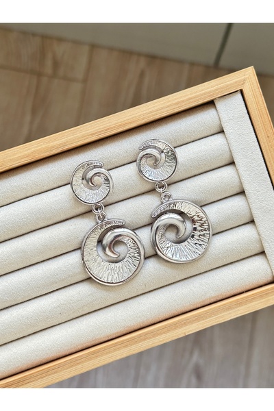 YOUES JEWELRY Sallantılı Gümüş Renginde Büyük Bombeli Küpe Silver Yaz Küpesi