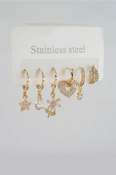 ARTEMİSİA Women's Vip Series Antiallergenic Hanging Figured Earring Set of 6