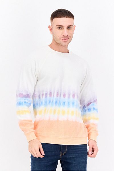 Feat Men Crew Neck Tie Dye Long Sleeves Sweatshirt, White