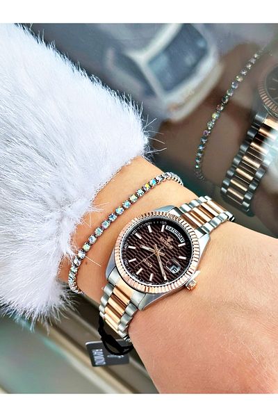 Raymond Rose Silver Color Classic Model Steel Case Band Women Wristwatch + Bracelet