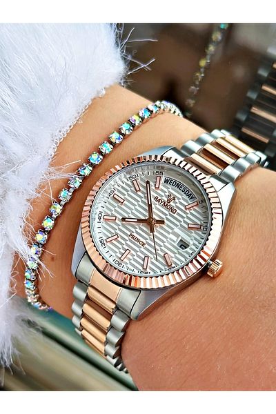 Raymond Rose Silver Color Classic Model Steel Case Band Women Wristwatch + Bracelet