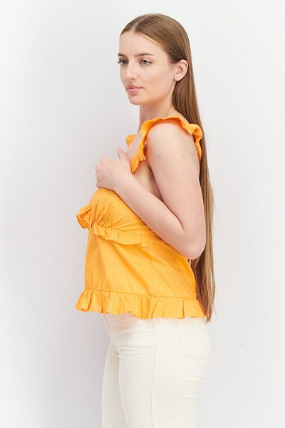 BOOHOO Women V Neck Sleeveless Frill Detail Cami Top, Orange
