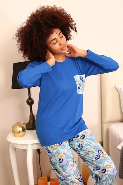 Mestore Fashion Line Women Long Sleeve Combed Cotton Pajamas Suit 4194