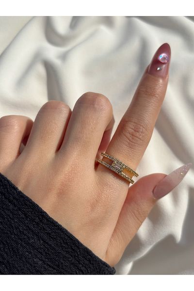 Eylülün Takısı Women's Gold Color Double Stone Ring