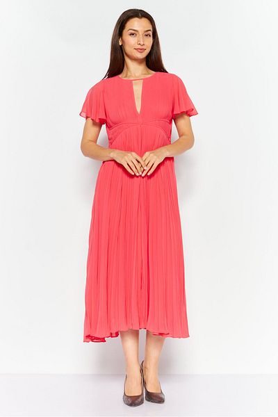 Michael Kors Women Solid Pleated Midi Dress, Fuchsia