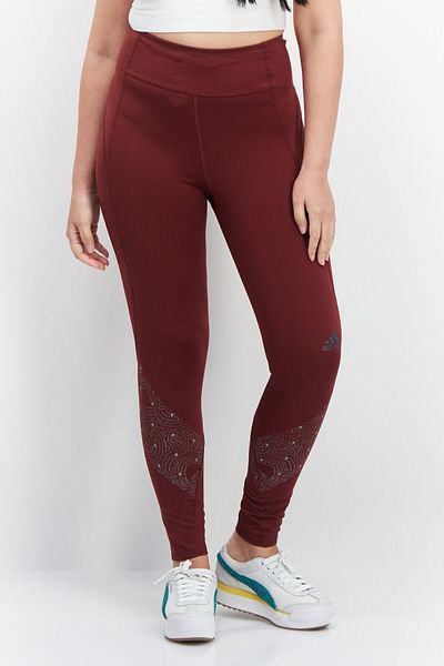 adidas Women Tight Fit Printed Running Leggings, Maroon