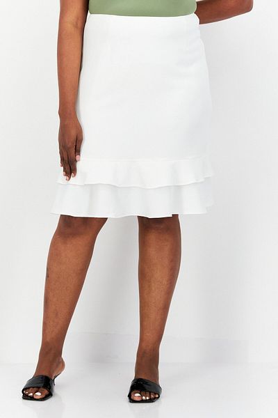 Kasper Women Plus Size Solid Midi Skirt, White