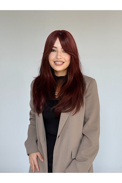 Fenomen Peruk Top Special Perçemki Red Straight Vip Wig