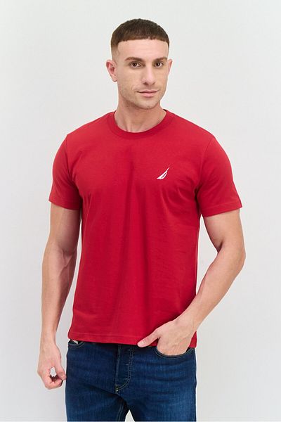 Nautica Men Crew Neck Short Sleeves Embroidered Logo T-shirt, Red