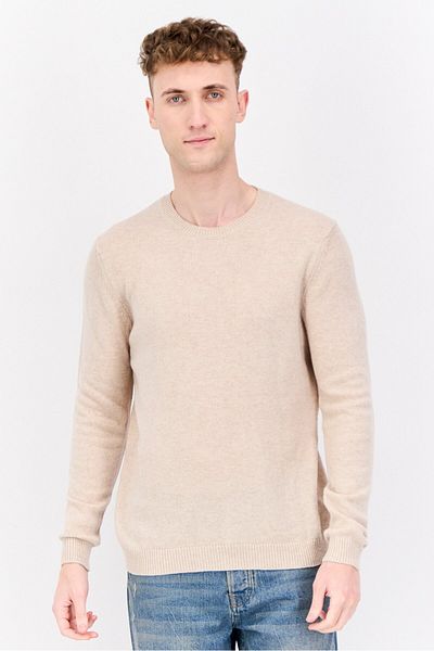 Asos Design Men Crew Neck Long Sleeve Knitted Sweater, Oatmeal