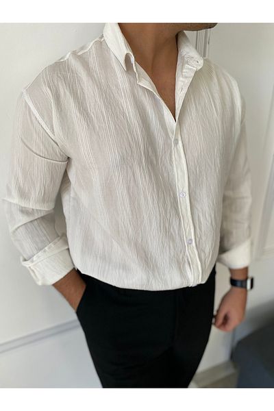bonnline Modal Fabric White Striped Oversize Shirt