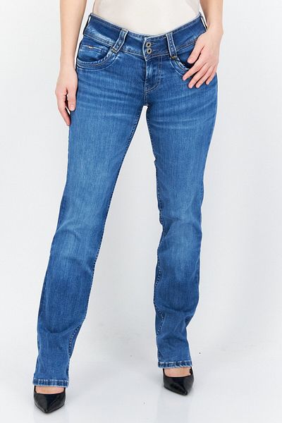 Pepe Jeans Women Straight Fit Washed Stretchable Jeans, Blue