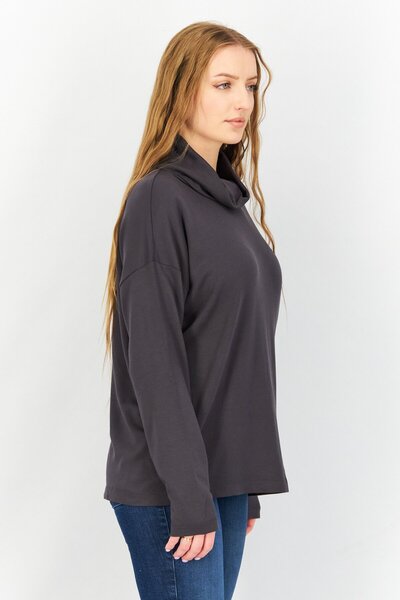 Esprit Women High Neck Plain Sweater, Grey