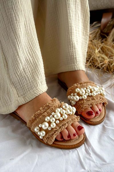 Shoebutik Papuci de damă Mila Taba Pearl Detail