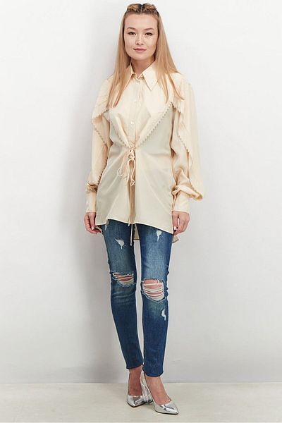 Stella McCartney Women Spread Collar Long Sleeve Solid Top, Tan