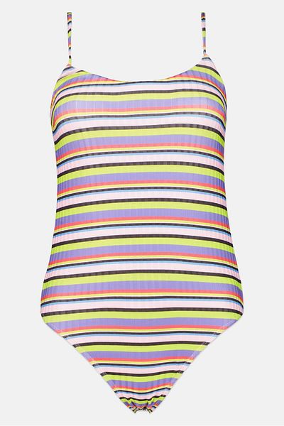 Misfit Women Striped One Piece Swimsuit, Violet