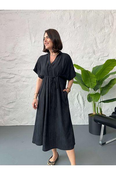 Elif Özbey Butik Rochie lejeră cu guler dominator și cu șireturi