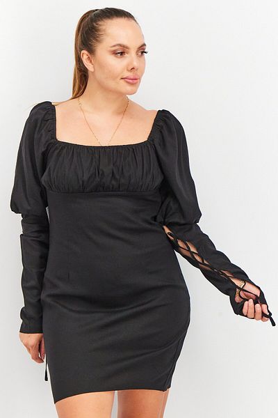 NA-KD Women Solid Lacing Detail Mini Dress, Black