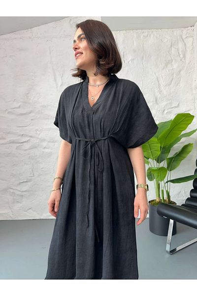 Elif Özbey Butik Rochie lejeră cu guler dominator și cu șireturi