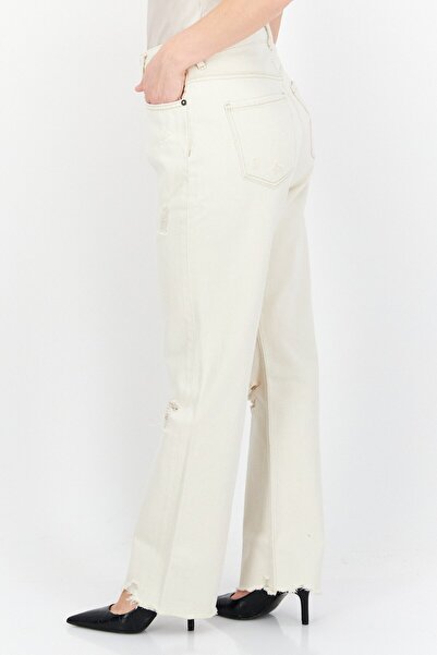 Pepe Jeans Women Straight Ripped Non-Stretchable Jeans, Cream