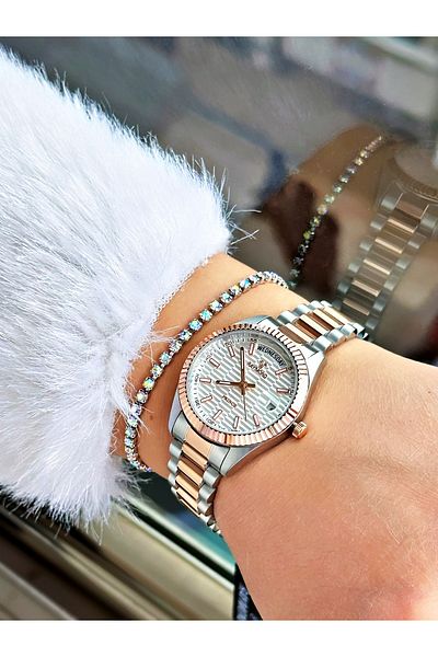 Raymond Rose Silver Color Classic Model Steel Case Band Women Wristwatch + Bracelet