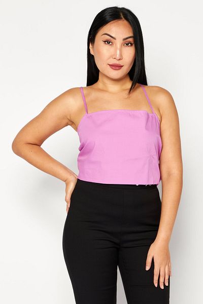 EDITED Women Square Neck Sleeveless Plain Tank Tops, Lavender