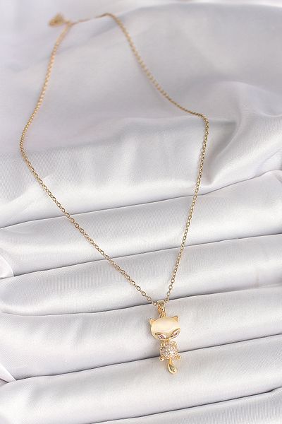 Skygo Gold Color 316L Steel Necklace Zircon Stone Cat Model Women