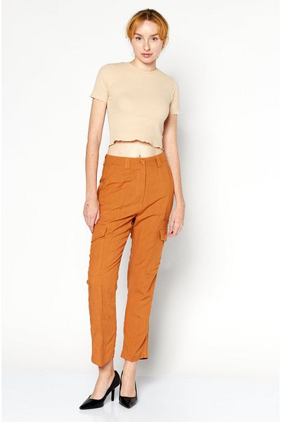NA-KD Women Regular Fit Plain Cargo Pant, Brown