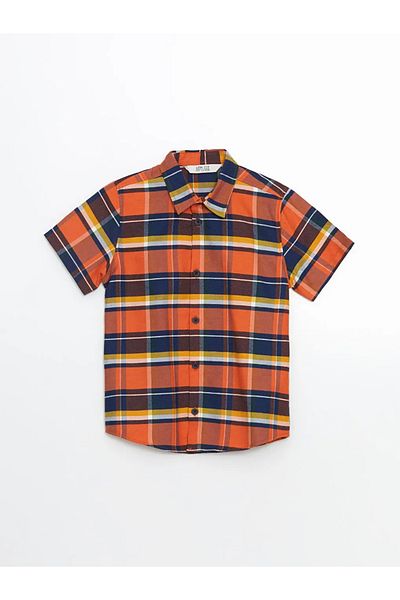 LC Waikiki Lcw Eco Orange Plaid Short Sleeve Boy's Shirt