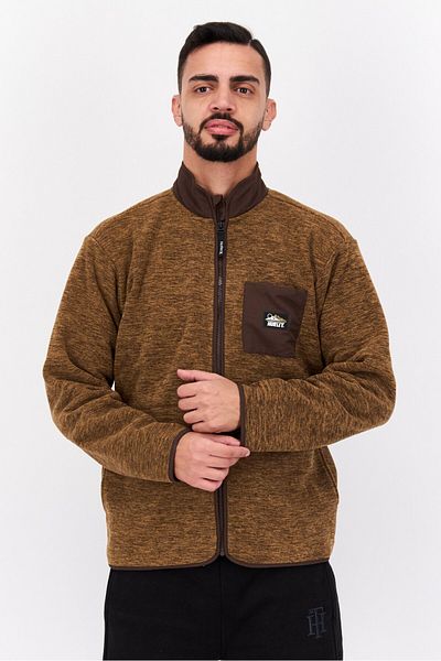 Hurley Men Mock Neck Heather Long Sleeve Sweatshirt, Heather Brown