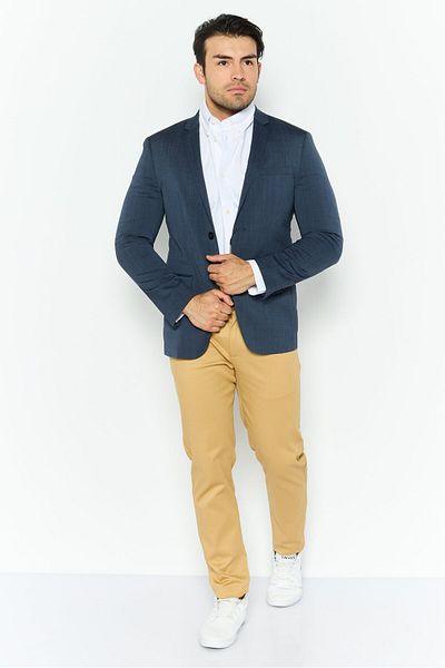 Calvin Klein Men Slim Fit Plaid Formal Blazer, Navy Blue