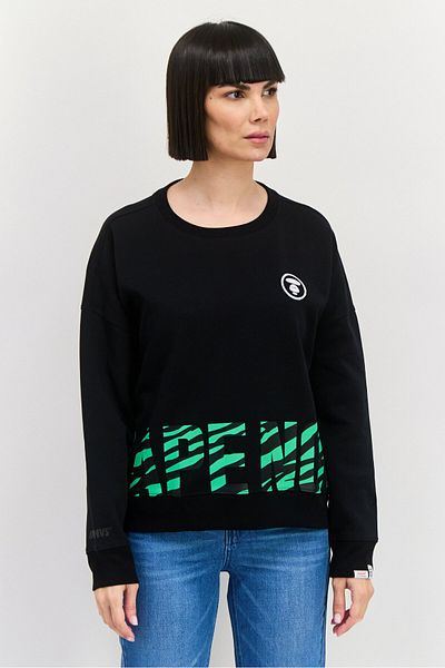 Aape By A Bathing Ape Women Crew Neck Brand Logo Long Sleeves Sweatshirt, Black