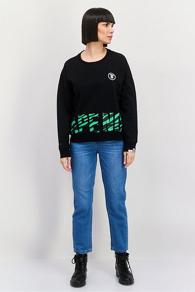 Aape By A Bathing Ape Women Crew Neck Brand Logo Long Sleeves Sweatshirt, Black