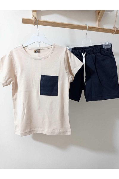 krm kerem bebe Boys' Stylish and Comfortable Summer Suit with Denim Shorts