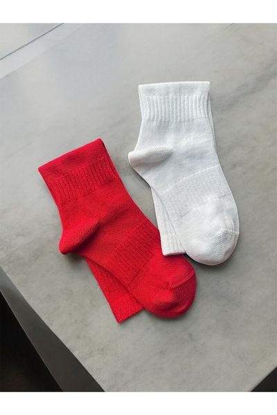 Çorabistaan 2 Pairs Red White Unisex Girls Boys Children Knee Length Tennis Socks Football Socks High Quality