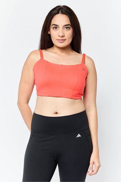 adidas Women Brand Logo Lightly Padded Yoga Sports Bra, Bright Red