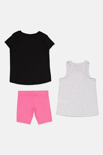 Puma Kids Girl 3 Pieces Brand Logo Top And Bottom Set, Black/grey/pink