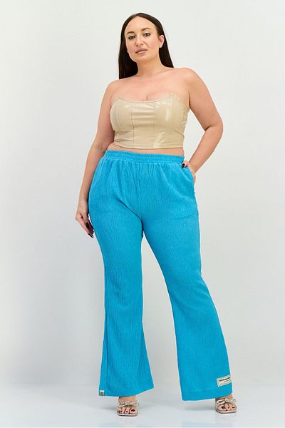 The Giving Movement Women Regular Fit Textured Flare Pants, Turquoise