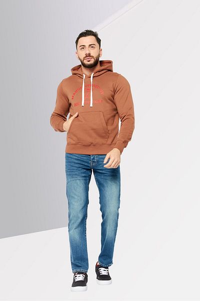Diesel Men Hooded Long Sleeves Brand Logo Sweatshirt, Brown