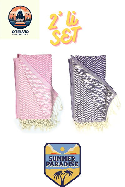 OTELVIO OTELVİO Set de 2 prosoape de plajă Peshtemal, 100% bumbac, Xxl 100x180cm