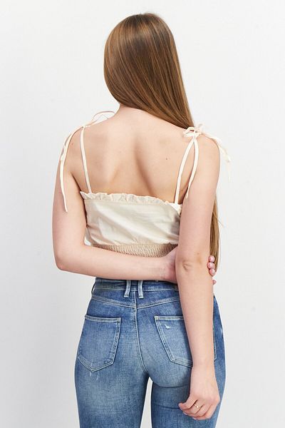 NA-KD Women Ruffle Neck Sleeveless Textured Tank Top, Beige