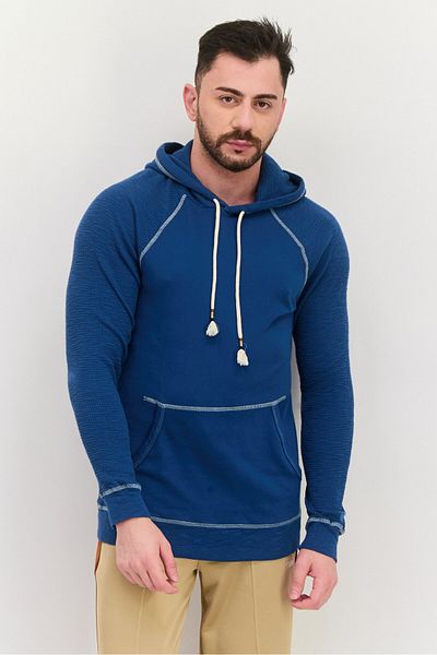 True Grit Men Hooded Heather Long Sleeve Sweatshirt, Teal Blue